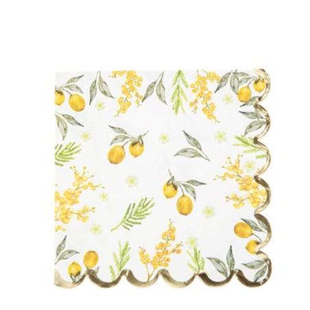 16 SERVIETTES MIMOSA CITRONS FEUILLAGES ET OR 33 X 33 CM 3 PLIS 