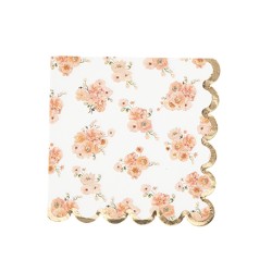 16 SERVIETTES PEACHY ROSE, PECHE ET OR 33 X 33 CM 3 PLIS 