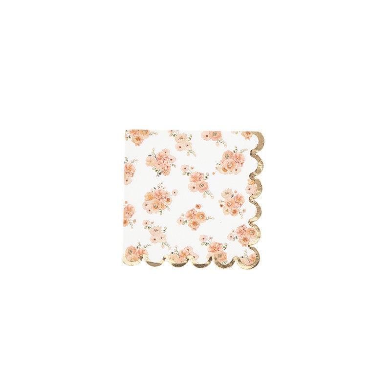 16 SERVIETTES PEACHY ROSE, PECHE ET OR 33 X 33 CM 3 PLIS 