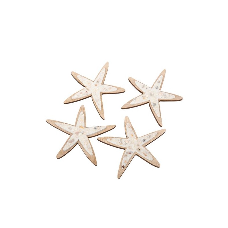 4 DECORATION ETOILES DE MER BOIS COQUILLAGES ET SABLE IRISES 14.5 CM 4 DECORATION ETOILES DE MER BOIS COQUILLAGES ET SABLE IRISES 14.5 CM