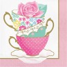 16 SERVIETTES EN PAPIER TASSE ET FLEURS FLORAL TEA PARTY 33 X 33 CM