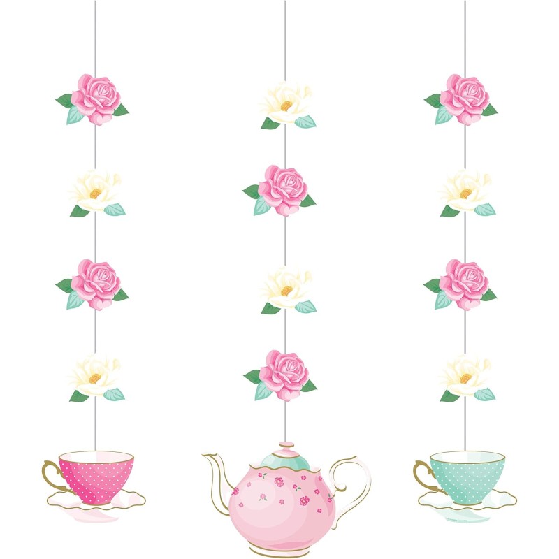 3 DECORATIONS FILS FLEURS ANGLAISES ET THEIERES TEA TIME 3 DECORATIONS FILS FLEURS ANGLAISES ET THEIERES TEA TIME