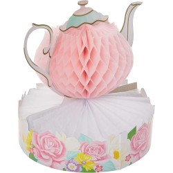 1 CENTRE DE TABLE EN PAPIER ALVEOLE THEIERE TEA TIME 24 X 25 CM