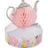 1 CENTRE DE TABLE EN PAPIER ALVEOLE THEIERE TEA TIME 24 X 25 CM