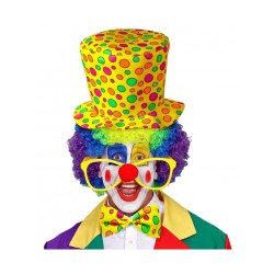 CHAPEAU HAUT DE FORME + NOEUD PAPILLON CLOWN  JAUNE FUO A POIS