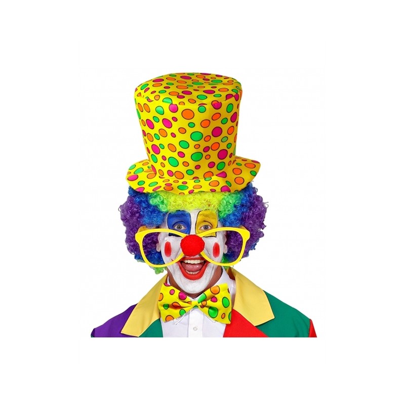 CHAPEAU HAUT DE FORME + NOEUD PAPILLON CLOWN JAUNE FUO A POIS CHAPEAU HAUT DE FORME + NOEUD PAPILLON CLOWN JAUNE FUO A POIS