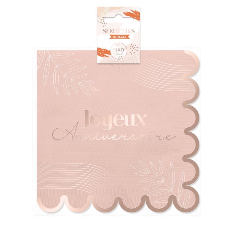 10 SERVIETTES JOYEUX ANNIVERSAIRE ROSE AVCE LISERE OR 33 X 33 CM 10 SERVIETTES JOYEUX ANNIVERSAIRE ROSE AVCE LISERE OR 33 X 33 CM