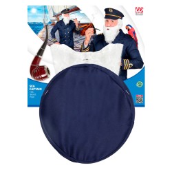SET CAPITAINE DE BATEAU HADDOCK BLEU CASQUETTE , BARBE ET PIPE