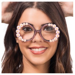 LUNETTES A FLEURS ET STRASS ROSES 14CM X 15CM X 6CM