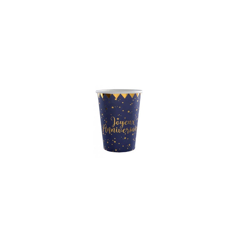 10 GOBELETS BLEU NUIT JOYEUX ANNIVERSAIRE OR 10 GOBELETS BLEU NUIT JOYEUX ANNIVERSAIRE OR