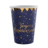 10 GOBELETS BLEU NUIT JOYEUX ANNIVERSAIRE  OR