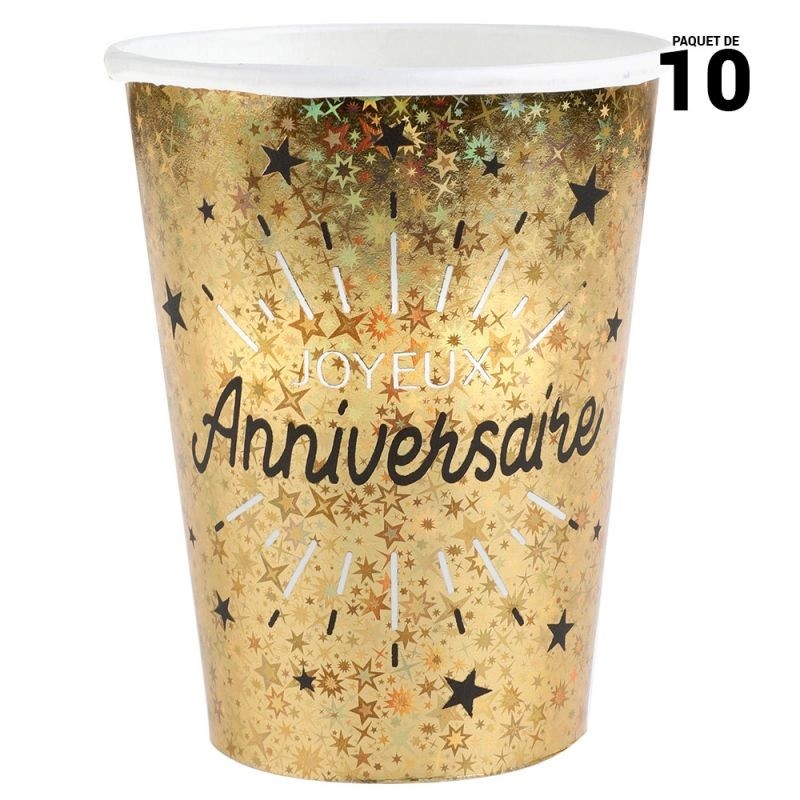 10 GOBELETS OR JOYEUX ANNIVERSAIRE NOIR 10 GOBELETS OR JOYEUX ANNIVERSAIRE NOIR
