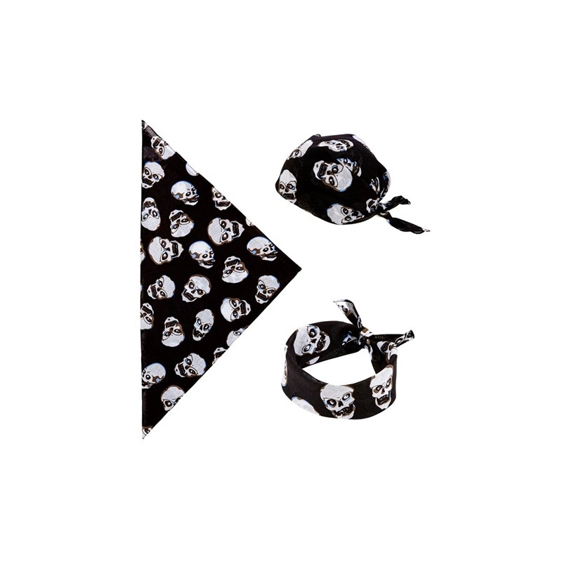 BANDANA NOIR IMPRESSION TETE DE MORT PIRATE OU BIKER BANDANA NOIR IMPRESSION TETE DE MORT PIRATE OU BIKER