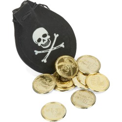 BOURSE DE PIRATE AVEC 12  DOUBLONS PIECES D'OR