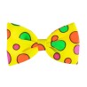 NOEUD PAPILLON CLOWN JAUNE FLUO A POIS ROSE VERT ORANGE
