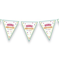 GUIRLANDE DE 10 FANIONS JOYEUX ANNIVERSAIRE MULTICOLORE 3M