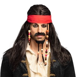 PERRUQUE PIRATE DES CARAIBES TOBLAS AVEC BANDEAU ROUGE ET BOUC