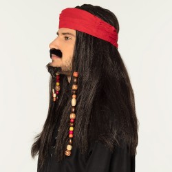 PERRUQUE PIRATE DES CARAIBES TOBLAS AVEC BANDEAU ROUGE ET BOUC