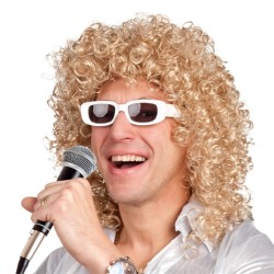 PERRUQUE MICHEL LONGUE BOUCLEE BLONDE + LUNETTES BLANCHES