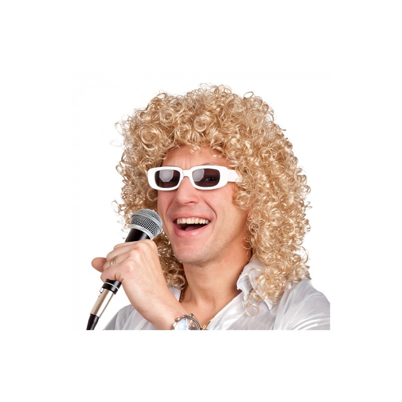 PERRUQUE MICHEL LONGUE BOUCLEE BLONDE + LUNETTES BLANCHES PERRUQUE MICHEL LONGUE BOUCLEE BLONDE + LUNETTES BLANCHES