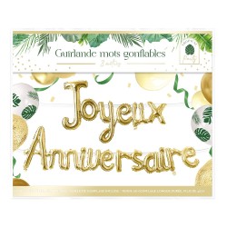 GUIRLANDE BALLON JOYEUX ANNIVERSAIRE OR CHAMPAGNE 3 METRES 