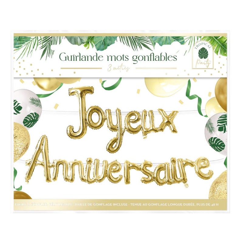 GUIRLANDE BALLON JOYEUX ANNIVERSAIRE OR CHAMPAGNE 3 METRES GUIRLANDE BALLON JOYEUX ANNIVERSAIRE OR CHAMPAGNE 3 METRES