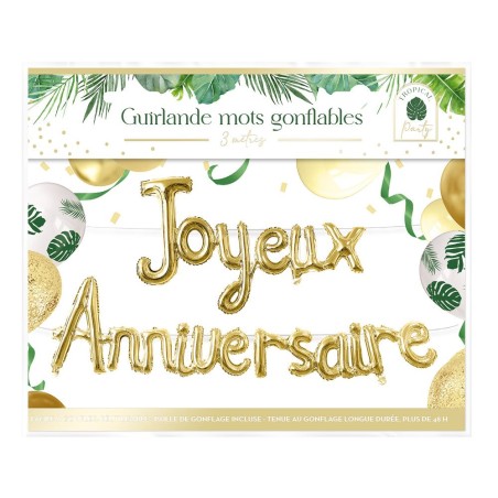 GUIRLANDE BALLON JOYEUX ANNIVERSAIRE OR CHAMPAGNE 3 METRES 