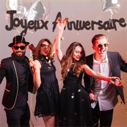 GUIRLANDE BALLON JOYEUX ANNIVERSAIRE NOIR 3 METRES 