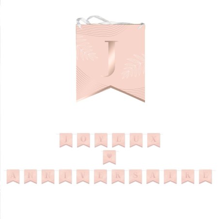 GUIRLANDE FANIONS JOYEUX ANNIVERSAIRE LETTRES ROSE GOLD 3 METRES PARTY BLUSH