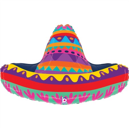 BALLON METALLIQUE CHAPEAU SOMBRERO MULTICOLORE 86 CM