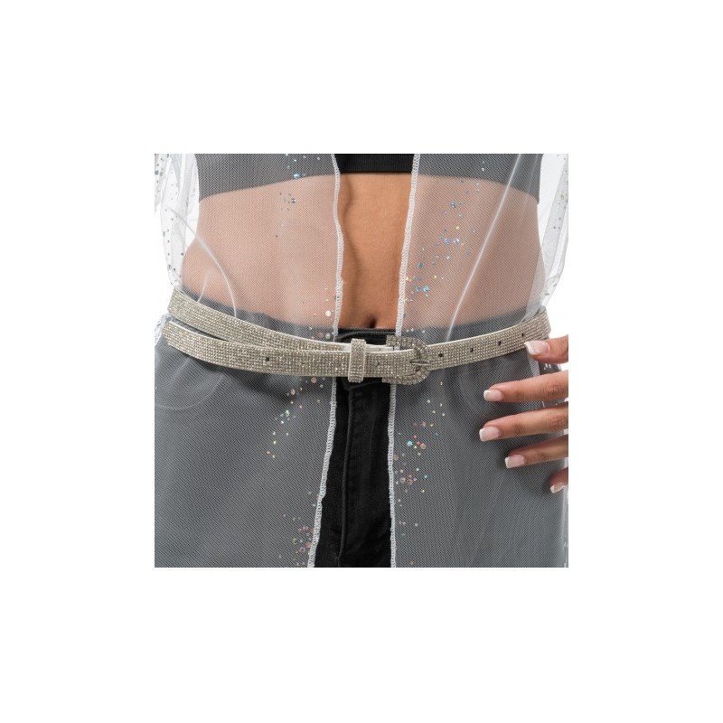 CEINTURE BLANCHE AVEC STRASS ARGENT 117CM X 1.8CM CEINTURE BLANCHE AVEC STRASS ARGENT 117CM X 1.8CM