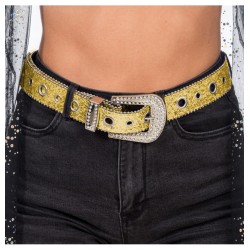 CEINTURE BOUCLE STRASS ET PAILLETTES OR 112CM X 3.8 CM