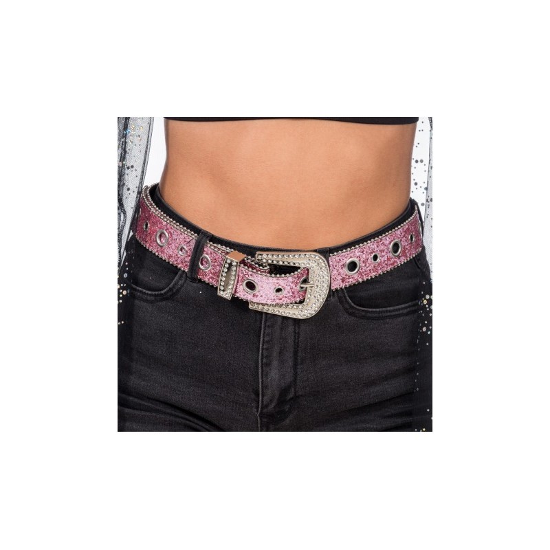 CEINTURE BOUCLE STRASS ET PAILLETTES ROSE 112CM X 3.8 CM CEINTURE BOUCLE STRASS ET PAILLETTES ROSE 112CM X 3.8 CM