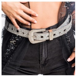 CEINTURE BOUCLE STRASS ET PAILLETTES ARGENT 112CM X 3.8 CM