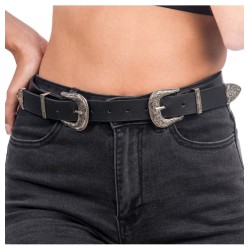 CEINTURE NOIRE DOUBLE BOUCLES CEINTURE ROCK OU FESTIVAL