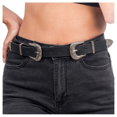 CEINTURE NOIRE DOUBLE BOUCLES CEINTURE ROCK OU FESTIVAL