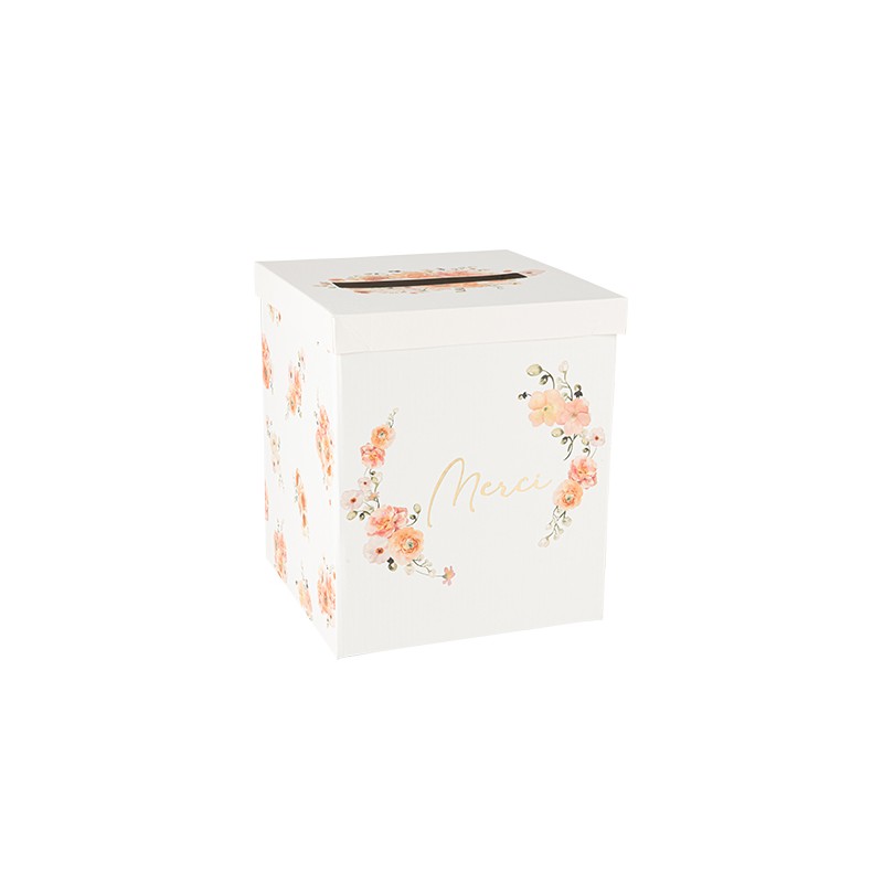 URNE MERCI PEACHY ROSE CARTON, PECHE ET OR 21 X 21 X 25 CM URNE MERCI PEACHY ROSE CARTON, PECHE ET OR 21 X 21 X 25 CM