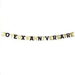 GUIRLANDE JOYEUX ANNIVERSAIRE 3M OR ET NOIR 