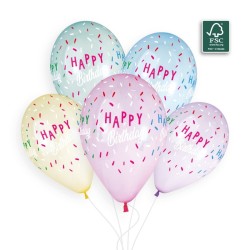 SACHET DE 5BALLONS HAPPY BIRTHDAY MULTICOLORE  33 CM 
