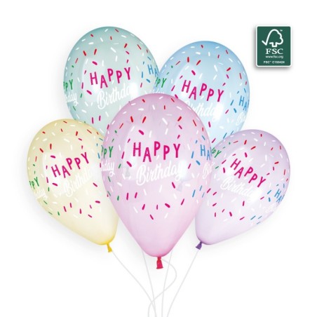 SACHET DE 5BALLONS HAPPY BIRTHDAY MULTICOLORE  33 CM 