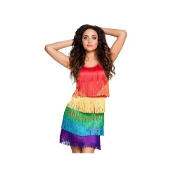 DEGUISEMENT FEMME ROBE A FRANGE MULTICOULEUR TAILLE XL 