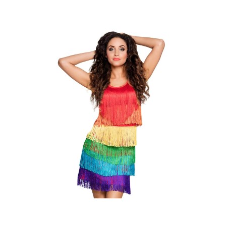 DEGUISEMENT FEMME ROBE A FRANGE MULTICOULEUR TAILLE XL 