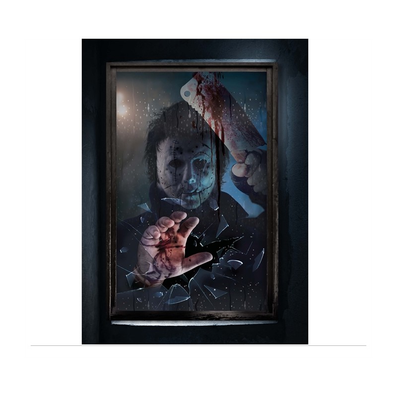 DECORATION DE FENETRE HALLOWEEN TUEUR ASSASIN AVEC MACHETTE EN SANG 80 X 120 CM DECORATION DE FENETRE HALLOWEEN TUEUR ASSASIN AVEC MACHETTE EN SANG 80 X 120 CM