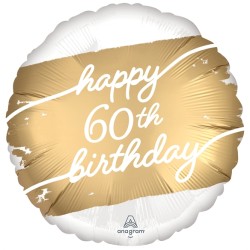BALLON ROND METALLIQUE BLANC ET DORE HAPPY 60 TH BIRTHDAY 43 CM 