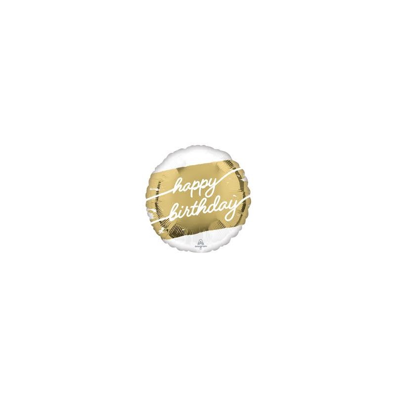 BALLON ROND METALLIQUE BLANC ET DORE HAPPY BIRTHDAY 43 CM BALLON ROND METALLIQUE BLANC ET DORE HAPPY BIRTHDAY 43 CM