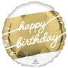 BALLON ROND METALLIQUE BLANC ET DORE HAPPY  BIRTHDAY 43 CM 