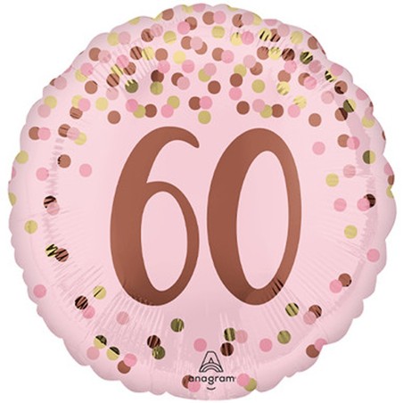BALLON ROND METALLIQUE ROSE ET DORE 60 ANS  43 CM 