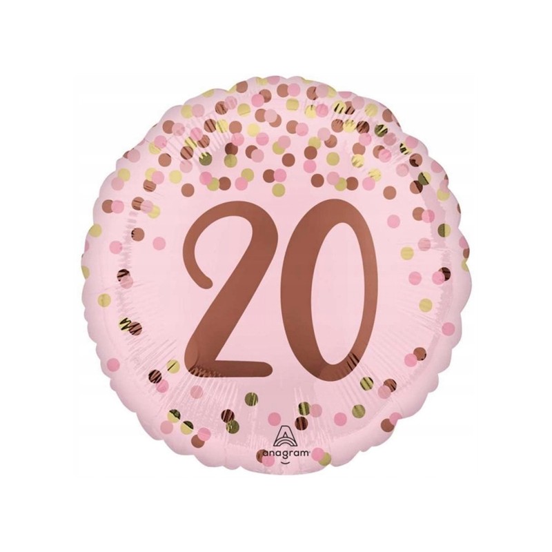BALLON ROND METALLIQUE ROSE ET DORE 20 ANS 43 CM BALLON ROND METALLIQUE ROSE ET DORE 20 ANS 43 CM