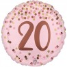 BALLON ROND METALLIQUE ROSE ET DORE 20 ANS  43 CM 