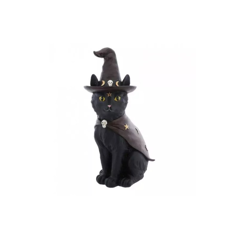 DECORATION CHAT NOIR AVEC CHAPEAU ET CAPE 16 CM X 12 CM X 31 CM DECORATION CHAT NOIR AVEC CHAPEAU ET CAPE 16 CM X 12 CM X 31 CM